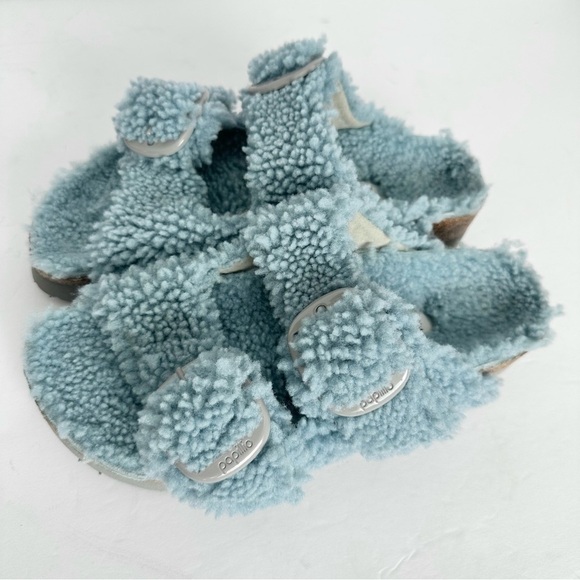 NWT Birkenstock Papillio Arizona Big Buckle Shearling fuzzy sandal blue 39/8 - Picture 1 of 16